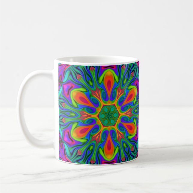 Psychedelic Hippie Flower Rainbow Coffee Mug (Left)
