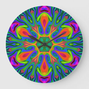 Psychedelic Hippie Flower Rainbow Large Clock