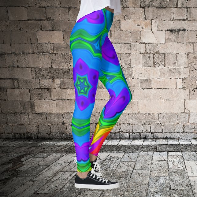 Psychedelic Hippie Flower Rainbow Leggings (Creator Uploaded)