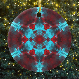 Psychedelic Hippie Flower Red and Blue Ceramic Tree Decoration