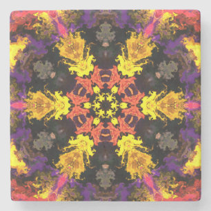 Psychedelic Hippie Flower Red Yellow and Purple Stone Coaster