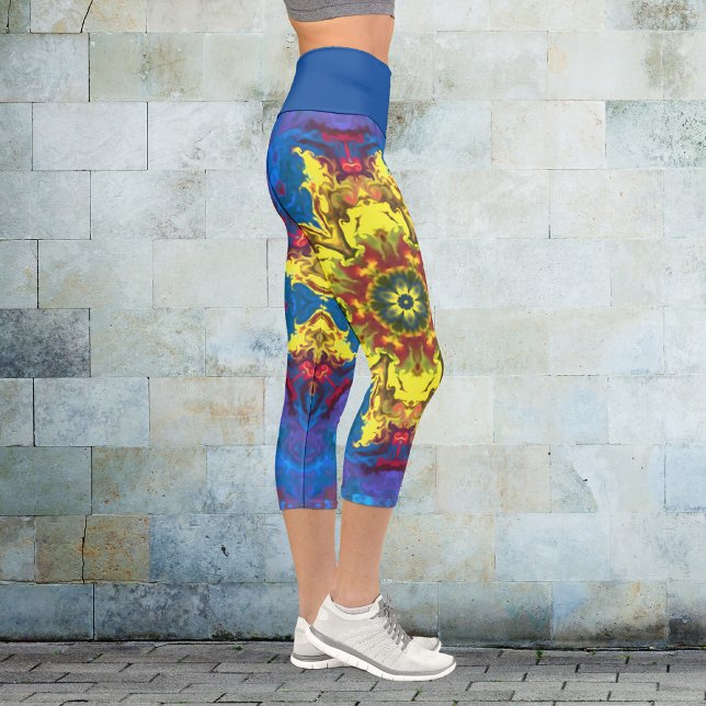 Psychedelic Hippie Flower Yellow and Blue Leggings (Creator Uploaded)