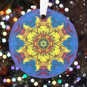 Psychedelic Hippie Flower Yellow and Blue Ornament