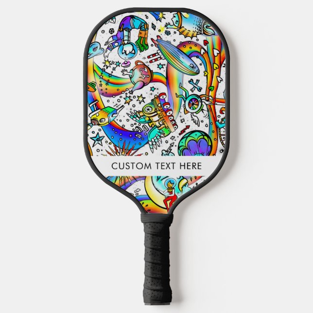 Psychedelic Hippie Illustration Add Name Custom Pickleball Paddle (Front)