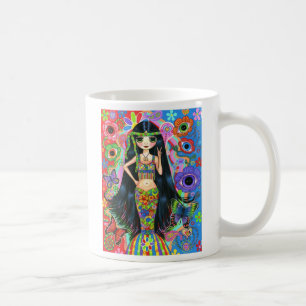 Psychedelic Hippie Mermaid Girl Doll Peace Sign Coffee Mug