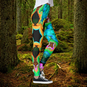 Psychedelic Hippie Orange Blue and Black Leggings