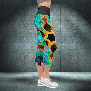 Psychedelic Hippie Orange Blue and Black Leggings