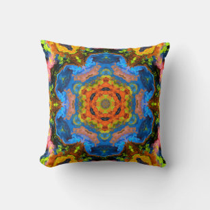 Psychedelic Hippie Orange Blue and Green Cushion
