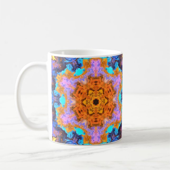Psychedelic Hippie Orange Blue and Yellow Coffee Mug (Left)