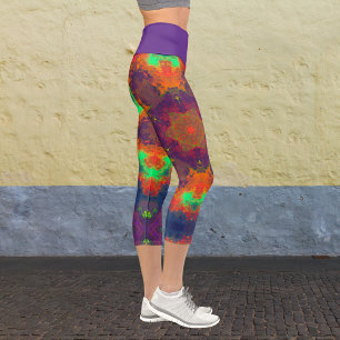 Psychedelic Hippie Orange, Green, and Blue. Leggin Capri Leggings