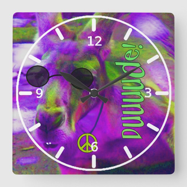 Psychedelic Hippie Peace Loving Kangaroo, Dude! Square Wall Clock (Front)