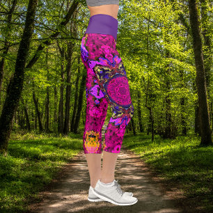 Psychedelic Hippie Pink Yellow and Orange Leggings