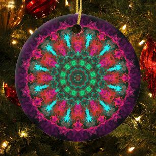 Psychedelic Hippie Purple Pink and Teal Ceramic Tree Decoration