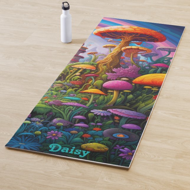 Psychedelic Hippie Rainbow Mushroom Yoga Mat (In Situ)