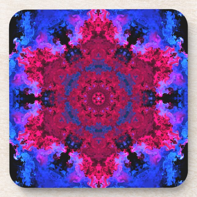 Psychedelic Hippie Red Pink and Blue Coaster (Front)