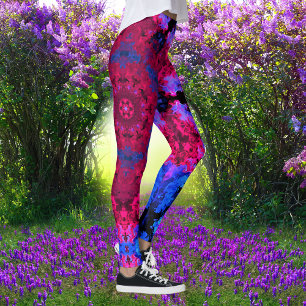 Psychedelic Hippie Red Pink and Blue Leggings
