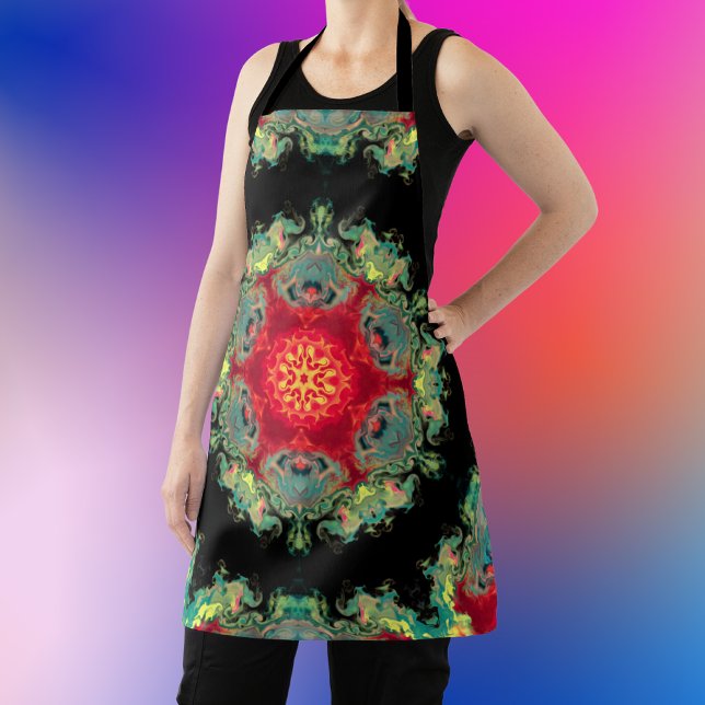 Psychedelic Hippie Red Teal and Black Apron (Creator Uploaded)