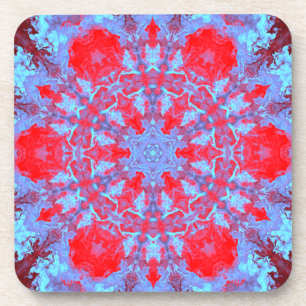 Psychedelic Hippie Snowflake Blue and Red Coaster
