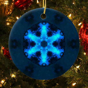 Psychedelic Hippie Snowflake Blue Ceramic Tree Decoration