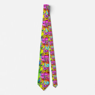 psychedelic hippie-style flowers mushrooms tie