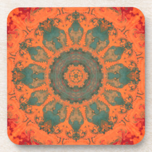 Psychedelic Hippie Teal Orange and Red Coaster