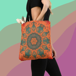Psychedelic Hippie Teal Orange and Red Tote Bag
