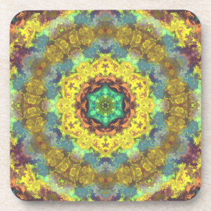 Psychedelic Hippie Yellow Blue and Green Coaster