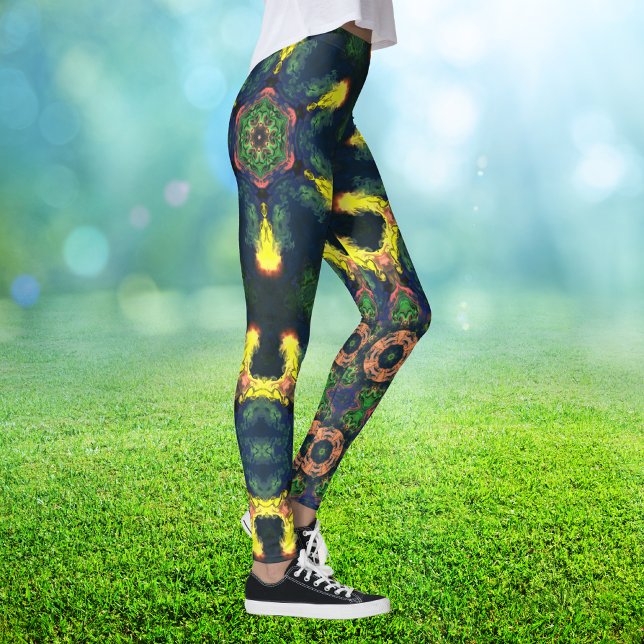 Psychedelic Hippie Yellow Green and Blue Leggings (Creator Uploaded)