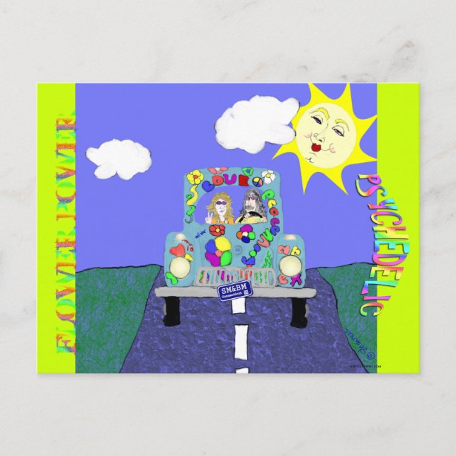 Psychedelic Hippies and Painted Car Postcard (Front)