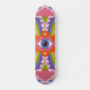 Psychedelic hippy style big eye skateboard