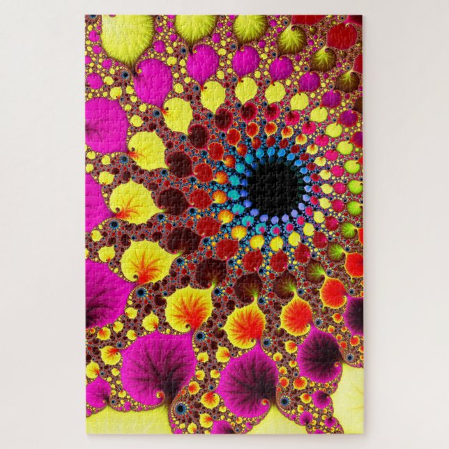 Psychedelic Holographic Fractal Abstract Mandala Jigsaw Puzzle (Vertical)