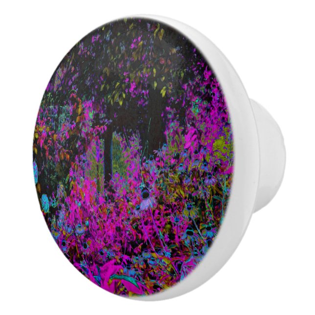 Psychedelic Hot Pink and Black Garden Sunrise Ceramic Knob (Right)