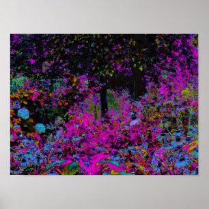 Psychedelic Hot Pink and Black Garden Sunrise Poster