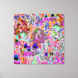 Psychedelic Hot Pink and Lime Green Garden Flowers Canvas Print