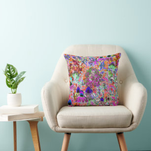 Psychedelic Hot Pink and Lime Green Garden Flowers Cushion