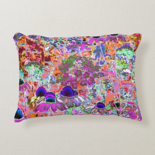 Psychedelic Hot Pink and Lime Green Garden Flowers Decorative Cushion