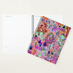Psychedelic Hot Pink and Lime Green Garden Flowers Planner