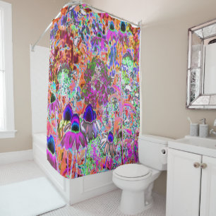 Psychedelic Hot Pink and Lime Green Garden Flowers Shower Curtain