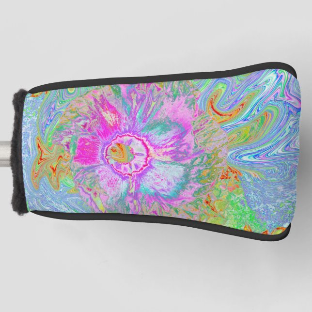 Psychedelic Hot Pink and Ultra-Violet Hibiscus Golf Head Cover (Front)