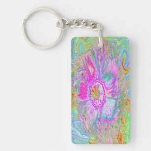 Psychedelic Hot Pink and Ultra-Violet Hibiscus Key Ring