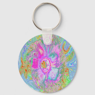 Psychedelic Hot Pink and Ultra-Violet Hibiscus Key Ring