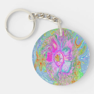 Psychedelic Hot Pink and Ultra-Violet Hibiscus Key Ring