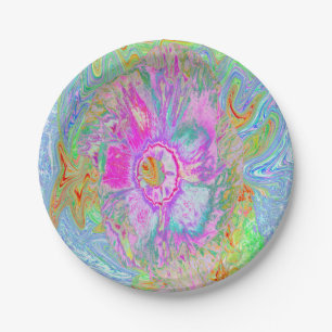 Psychedelic Hot Pink and Ultra-Violet Hibiscus Paper Plate