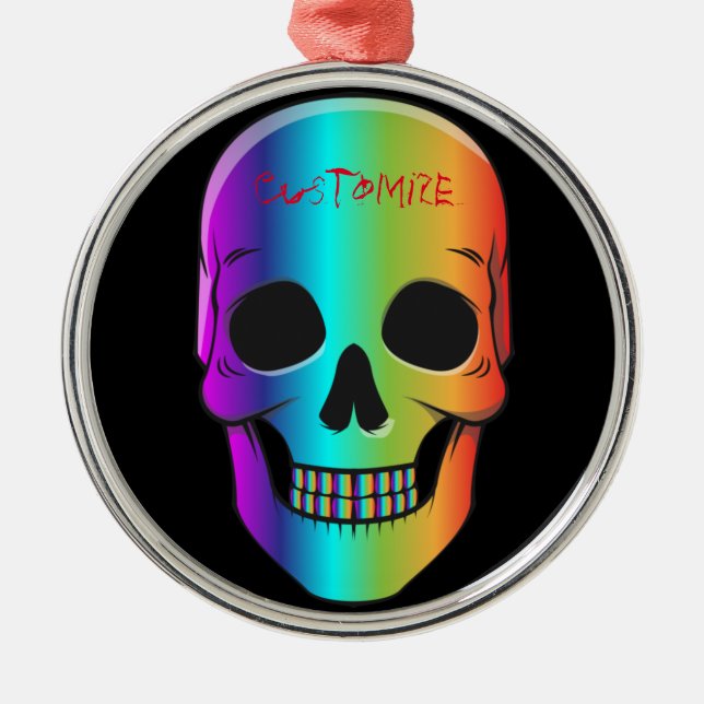 Psychedelic Human Skull Thunder_Cove Metal Tree Decoration (Front)