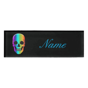 Psychedelic Human Skull Thunder_Cove Name Tag