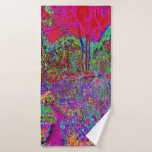 Psychedelic Impressionistic Garden Landscape Bath Towel