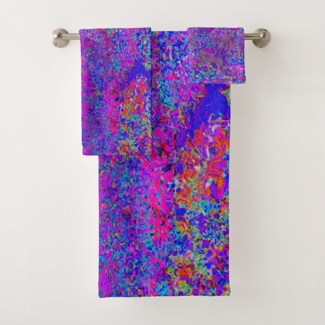 Psychedelic Impressionistic Purple Landscape Bath Towel Set (Insitu)