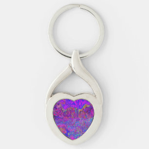 Psychedelic Impressionistic Purple Landscape Key Ring