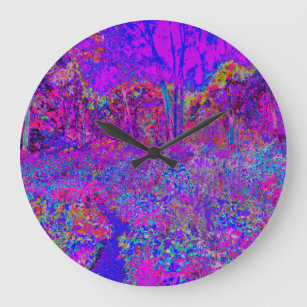 Psychedelic Impressionistic Purple Landscape Large Clock