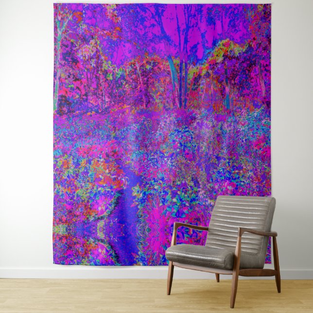 Psychedelic Impressionistic Purple Landscape Tapestry (In Situ)